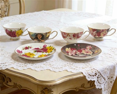 Vintage Gold -plake Floral Seramik Tablo Set